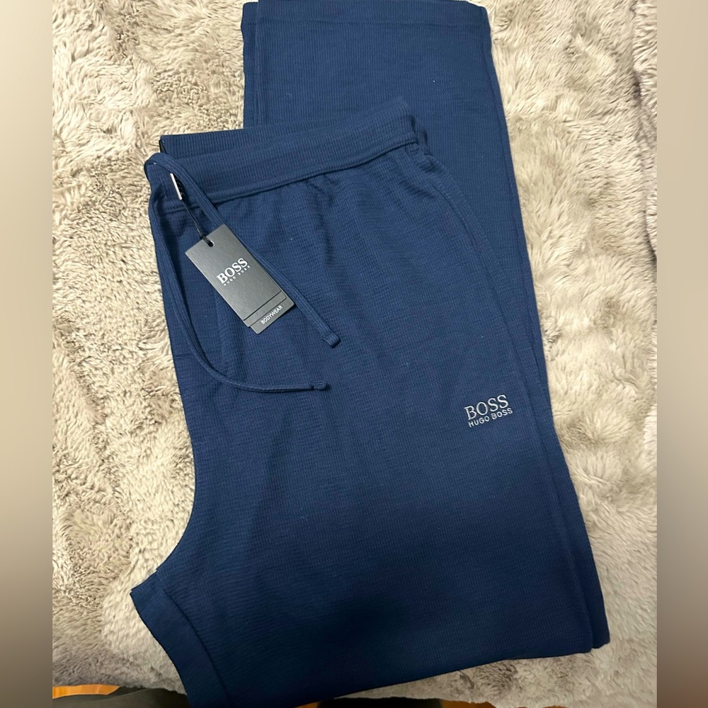 NWT- HUGO BOSS WAFFLE PAJAMA BOTTOMS WITH LOGO EMBROIDERY SIZE XXL